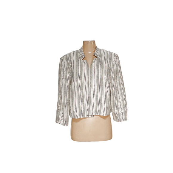 Kasper White Linen Striped Jacket - Women's Size 14 - Picture 1 of 4